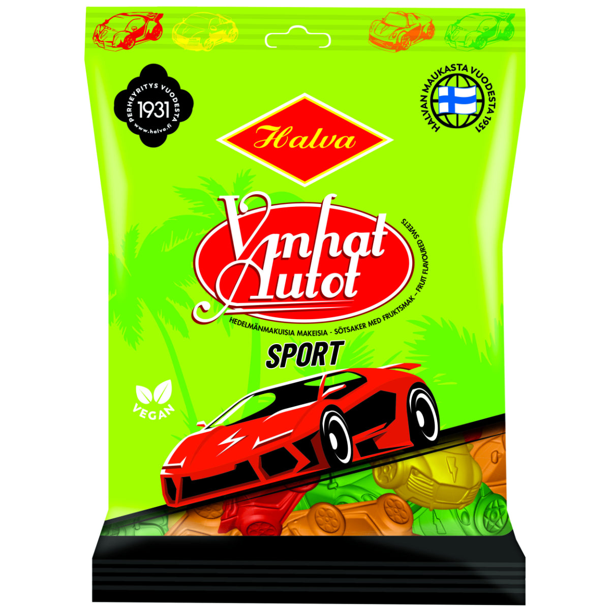 Vanhat Autot Sport Fruktbiler Pose 160 g Vegan